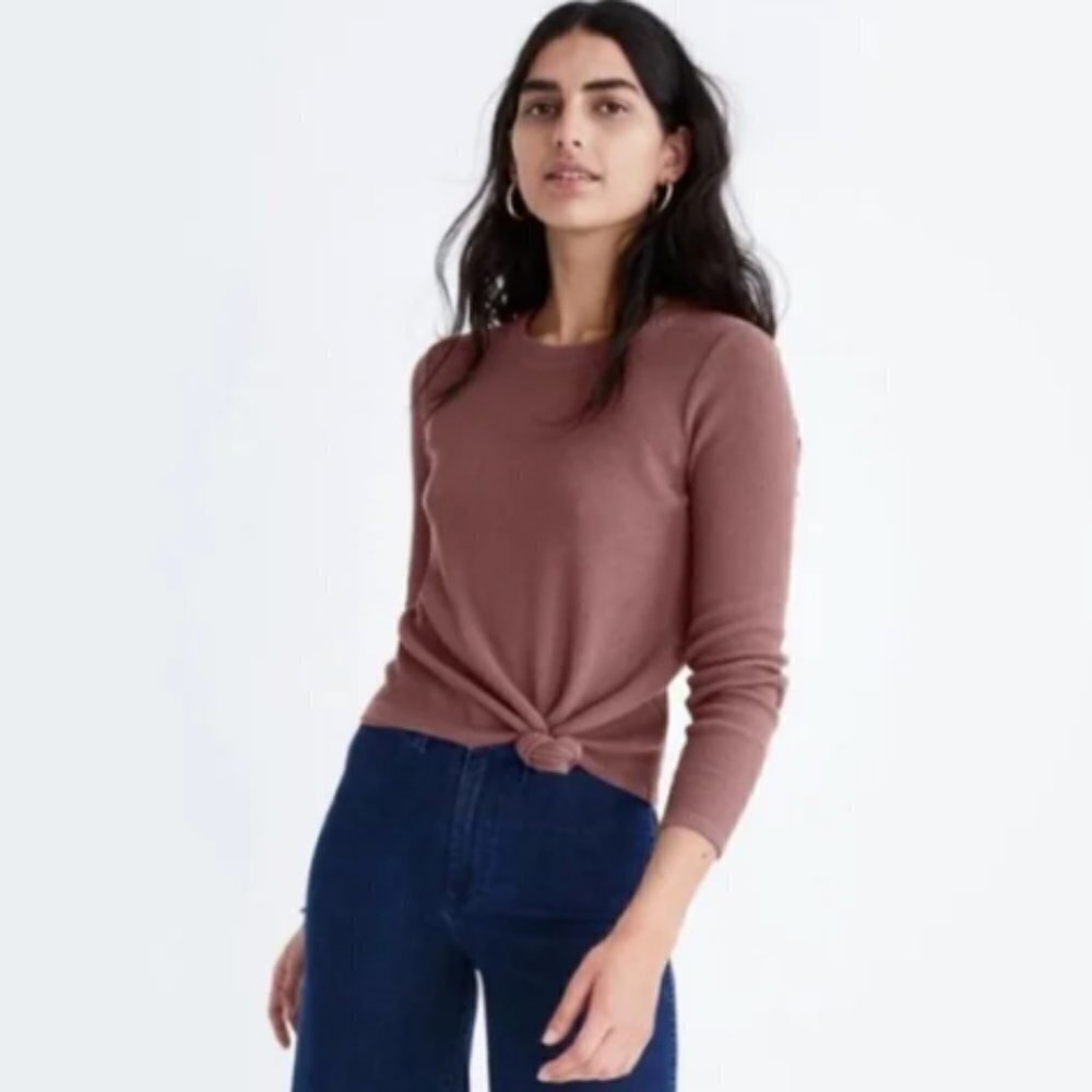 Madewell Texture & Thread Jacquard Knot-Front Top in Frosty Mauve sz S